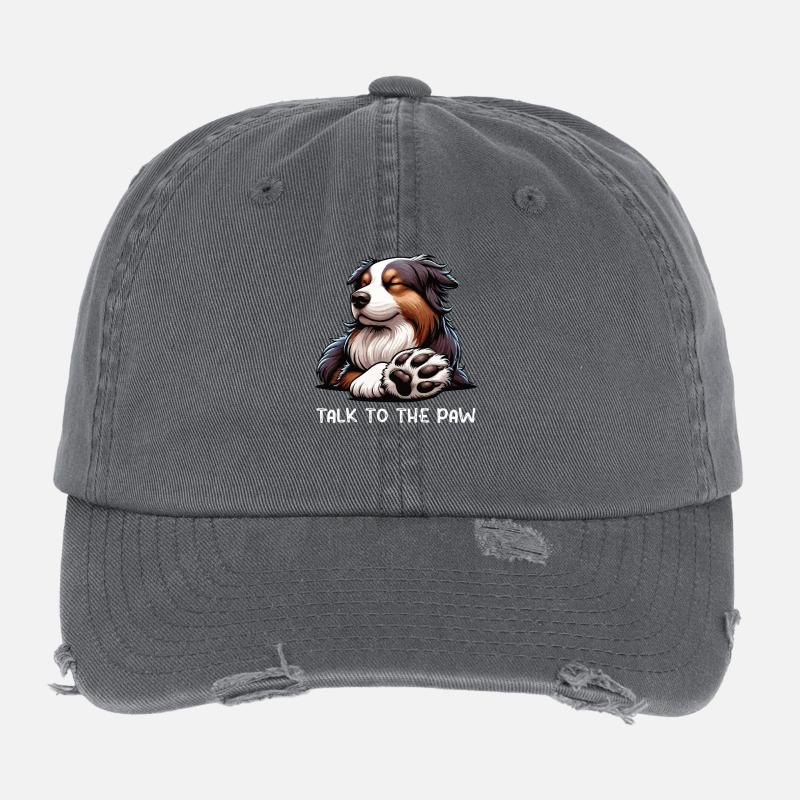 Talk To The Paw Australian Shepherd Aussie Aussies Flexfit Vintage Destroyed Cap