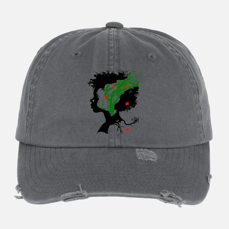 Abstract tree with flowers Flexfit Vintage Destroyed Cap