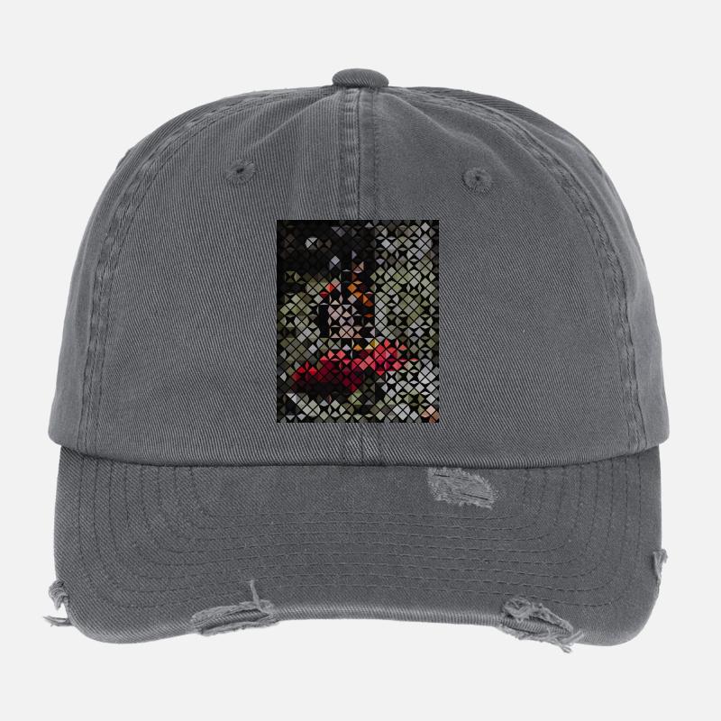 Monarchenschmetterling auf Blüte in Mosaikmuster Flexfit Vintage Destroyed Cap