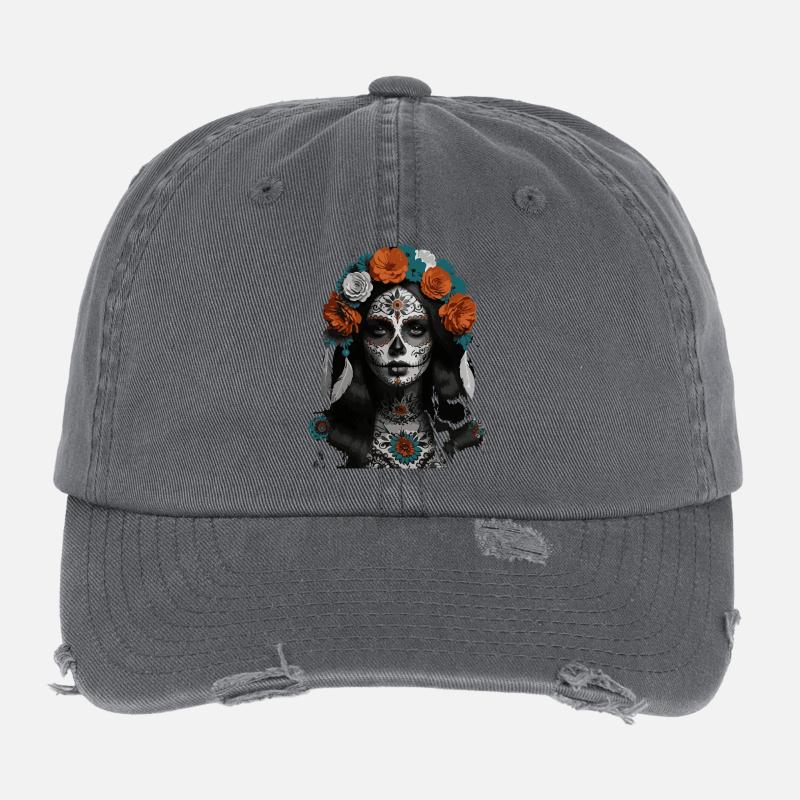 Couronne de fleur de crâne en sucre Casquette vintage effet usé Flexfit