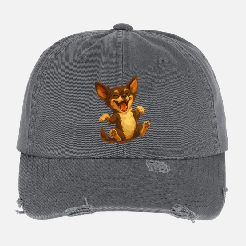 Lachender Chihuahua Cartoon Hund Flexfit Vintage Destroyed Cap