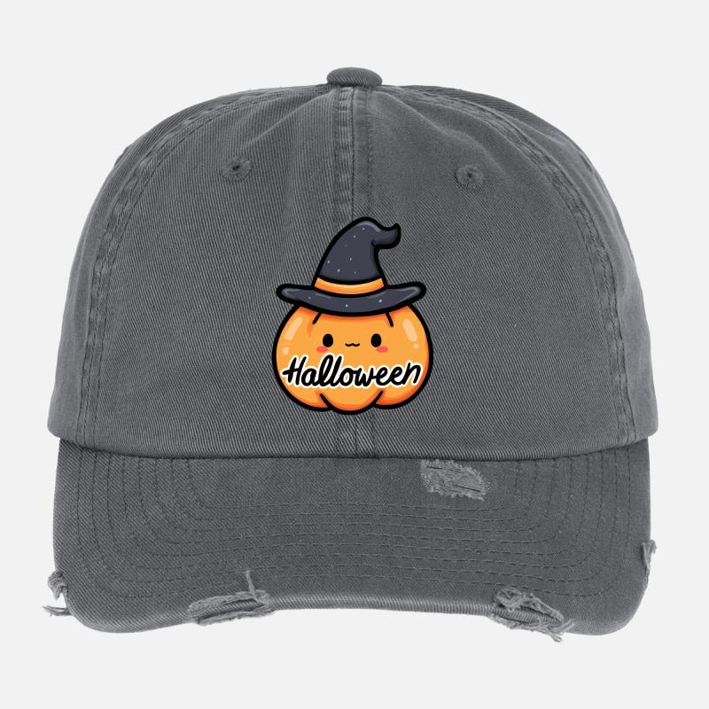 Kürbis, Halloween-Party, Süßigkeiten oder ein Zauberspruch Flexfit Vintage Destroyed Cap