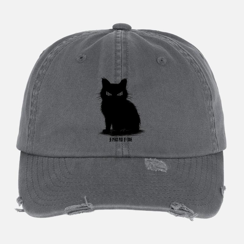 Chat geek noir silhouette féroce Casquette vintage effet usé Flexfit