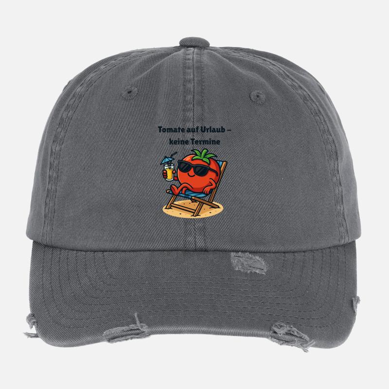 Tomato on holiday – No dates Vegetable motifs Flexfit Vintage Destroyed Cap