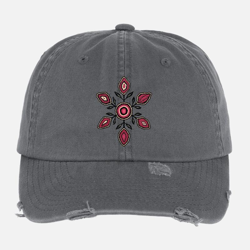 Rose Petal Mandala Pattern Flexfit Vintage Destroyed Cap