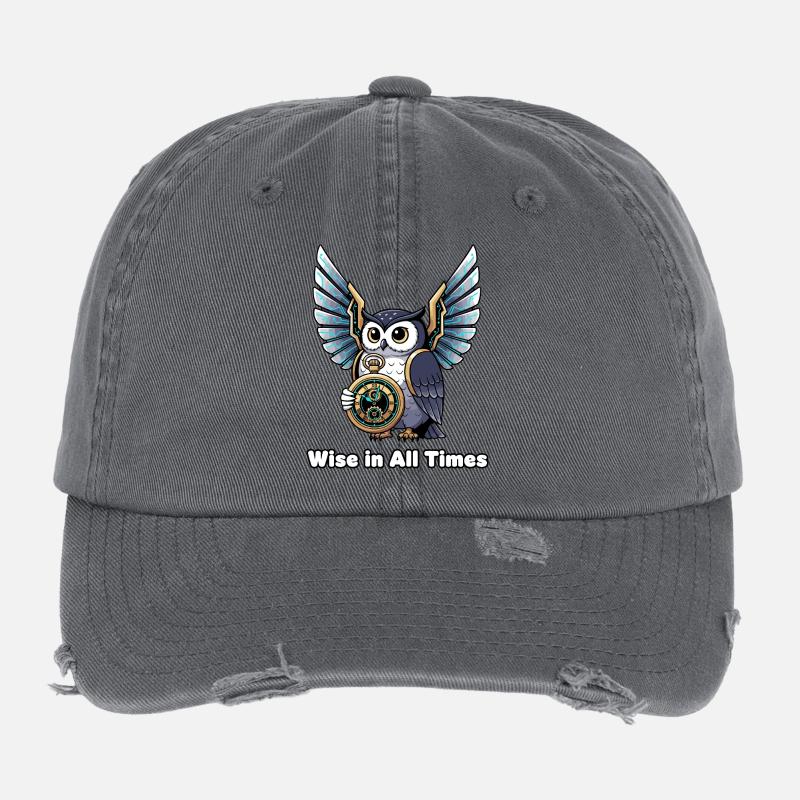 Wise Owl with Clock – Timeless Wisdom Flexfit Vintage Destroyed Cap