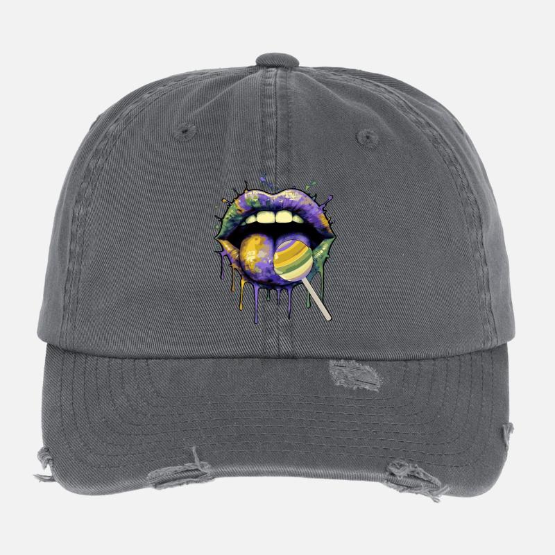 Pop Art coloré Lèvres & Suces Casquette vintage effet usé Flexfit