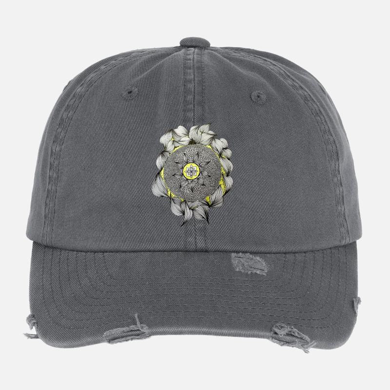 Mandala Flower Magic Yellow Accent Flexfit Vintage Destroyed Cap