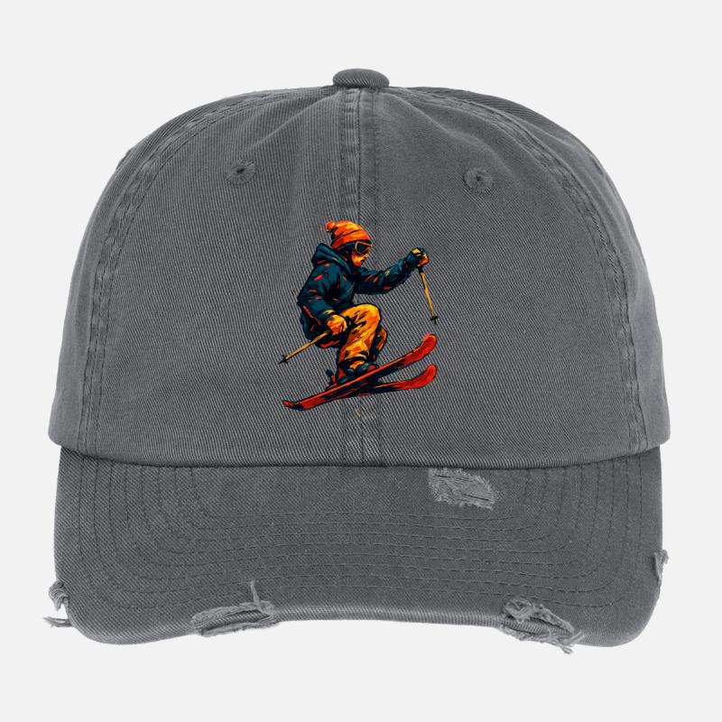 Skiing | Skier | Mountain Flexfit Vintage Destroyed Cap