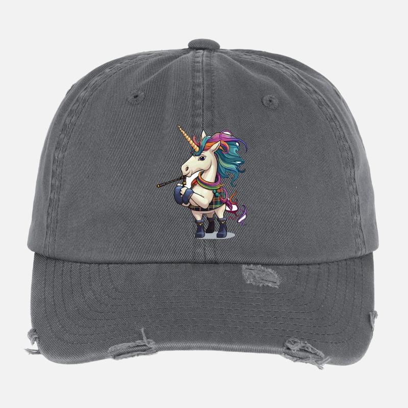 Bunter Einhorn Dudelsack Flexfit Vintage Destroyed Cap