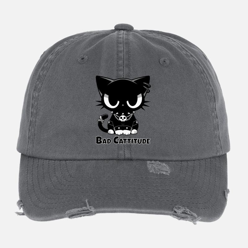 Bad Cattitude | Goth Katze mit Attitüde Flexfit Vintage Destroyed Cap
