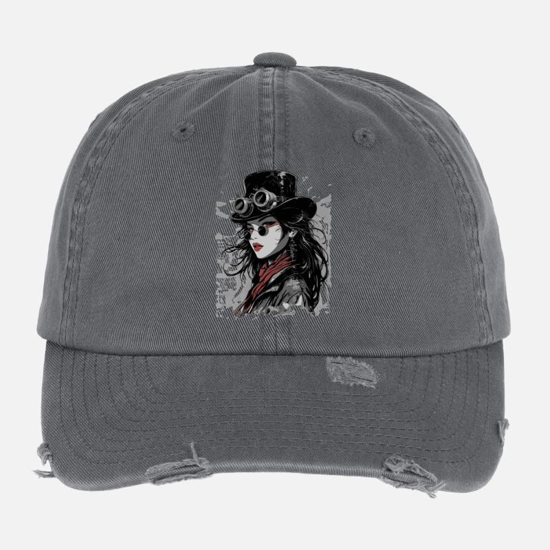 Steampunk Diva mit Goggles Flexfit Vintage Destroyed Cap