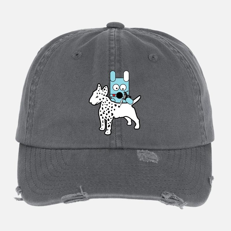 Blauer Bot-Hund mit Spritze Flexfit Vintage Destroyed Cap