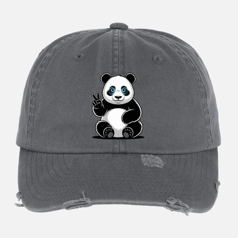 Panda Friedenszeichen Cartoon Flexfit Vintage Destroyed Cap