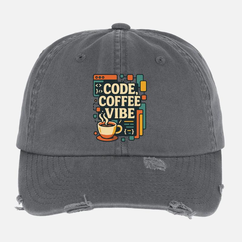 Code Coffee Vibe – Lustiges Programmer T-Shirt Flexfit Vintage Destroyed Cap