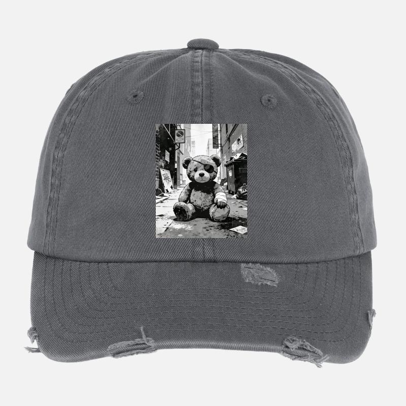 Teddy bear with eye patch near road Flexfit Vintage Destroyed Cap