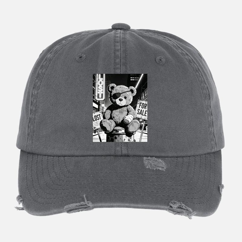 Neon-Noir Bär mit Augenklappe Flexfit Vintage Destroyed Cap