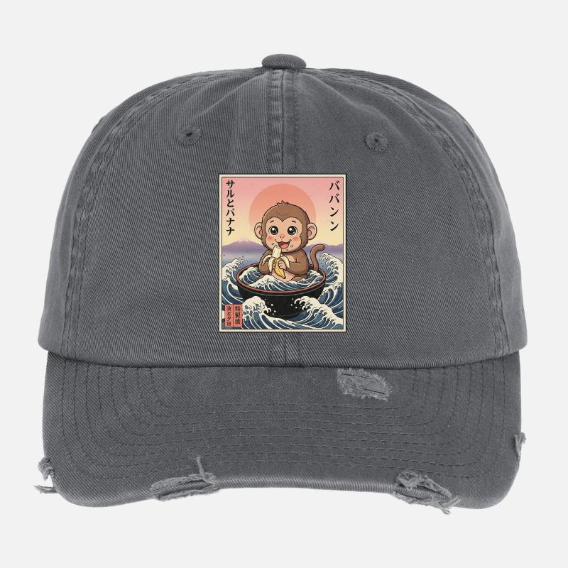 Süßes Äffchen Kawaii Flexfit Vintage Destroyed Cap