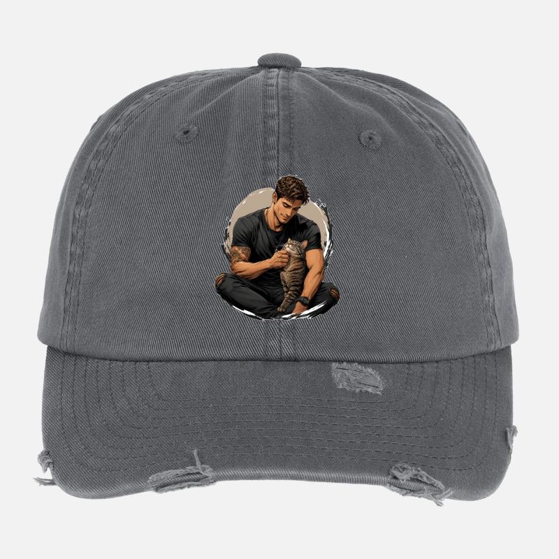 Mann mit Katze: stille Nähe Flexfit Vintage Destroyed Cap