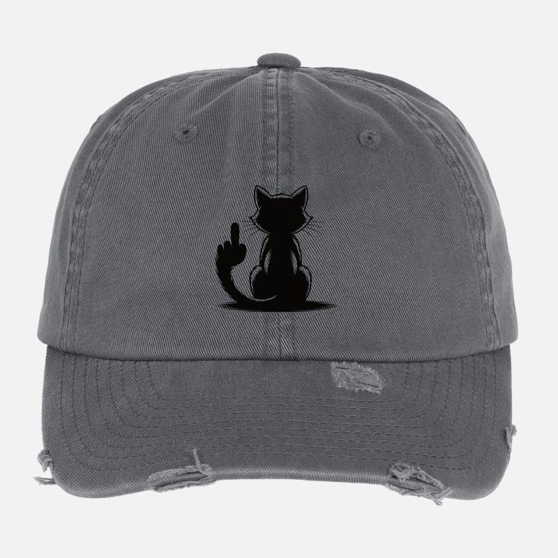 Erkenne die Zeichen Katze Mittelfinger Flexfit Vintage Destroyed Cap