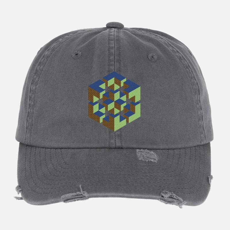 Figure impossible imagination géométrie cube Escher Casquette vintage effet usé Flexfit
