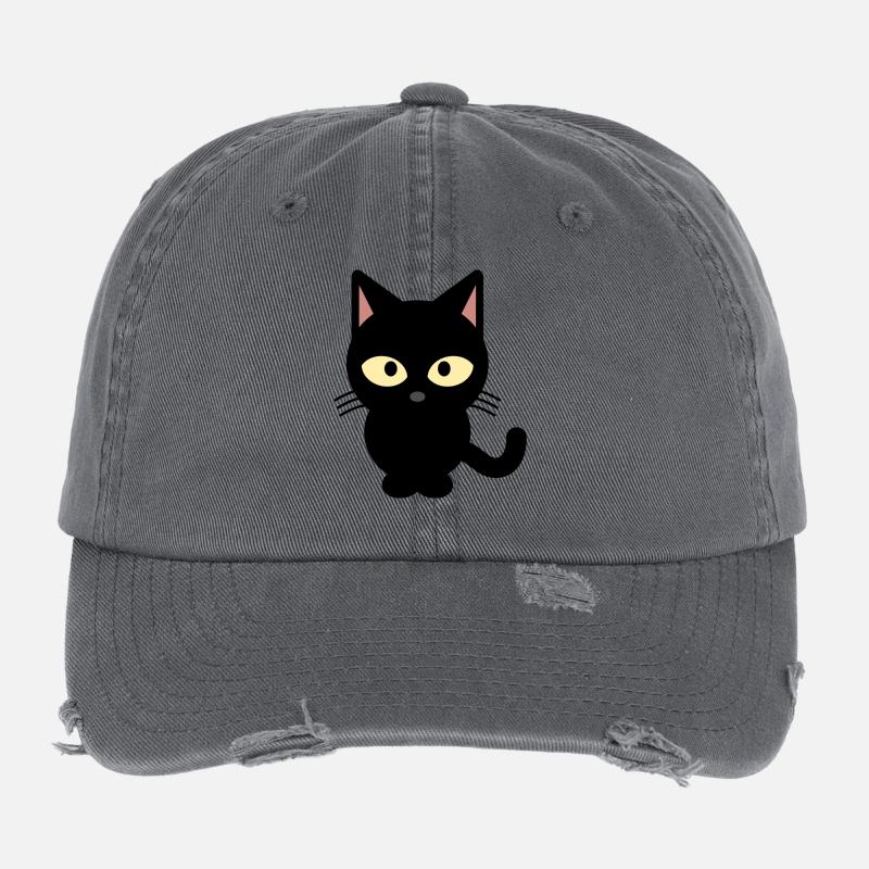 chat noir Casquette vintage effet usé Flexfit