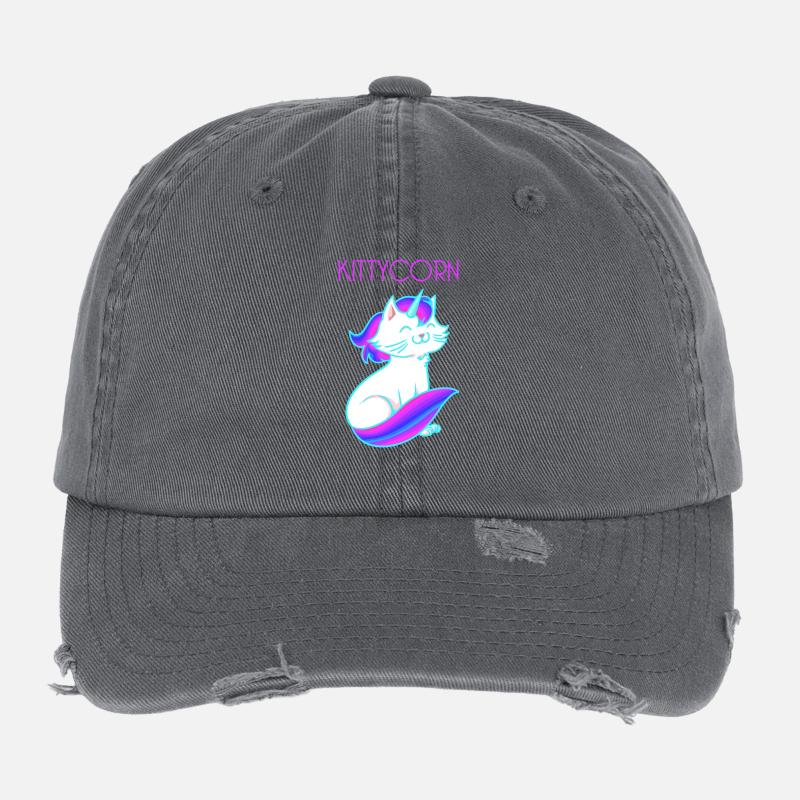 Kittycorn - Katze Horn - Kätzchen Flexfit Vintage Destroyed Cap