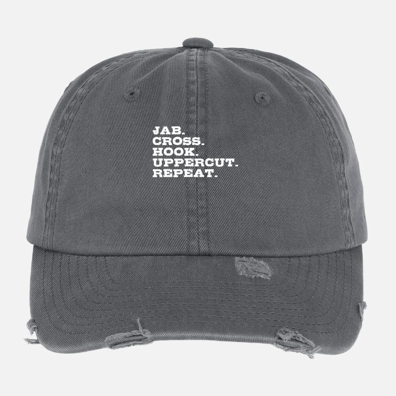 Jab Cross Hook Uppercut Kampfsport Boxen Geschenk Flexfit Vintage Destroyed Cap