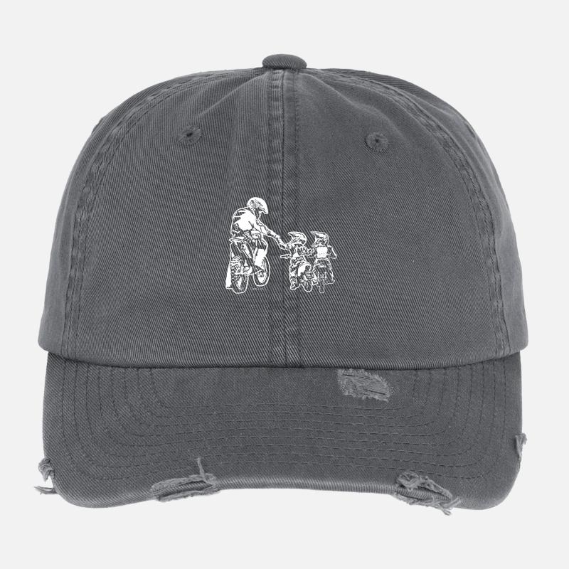Biker Dad and Two Kids Flexfit Vintage Destroyed Cap