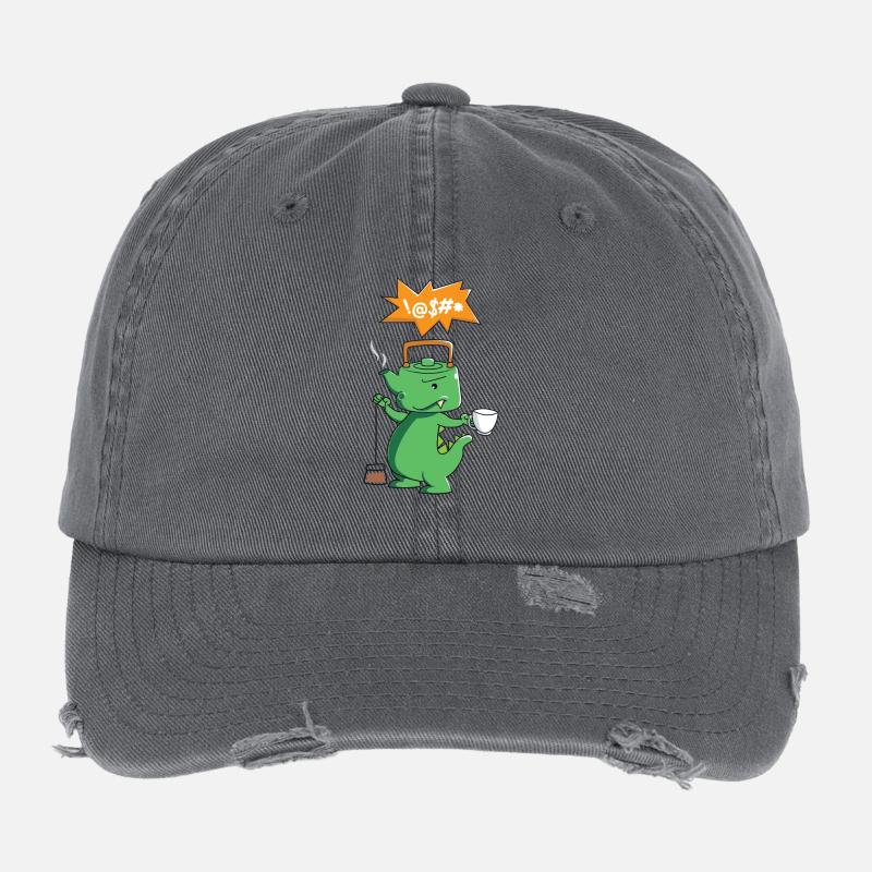 Tea Rex - Drinking Tea - Dinosaurs Flexfit Vintage Destroyed Cap
