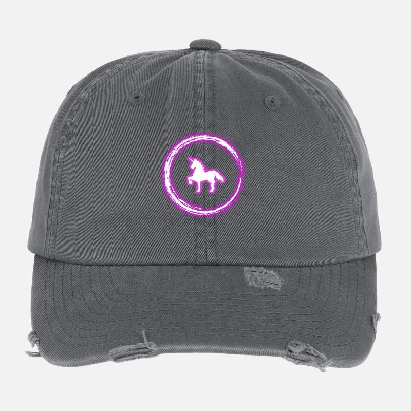 Glühen-Kreis-Rosa-Einhorn-Neon-glühender Effekt Retro Flexfit Vintage Destroyed Cap
