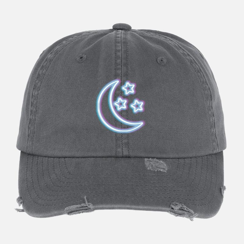 Neon Glow Moon T-Shirt Half Moon Glowing Effect Flexfit Vintage Destroyed Cap