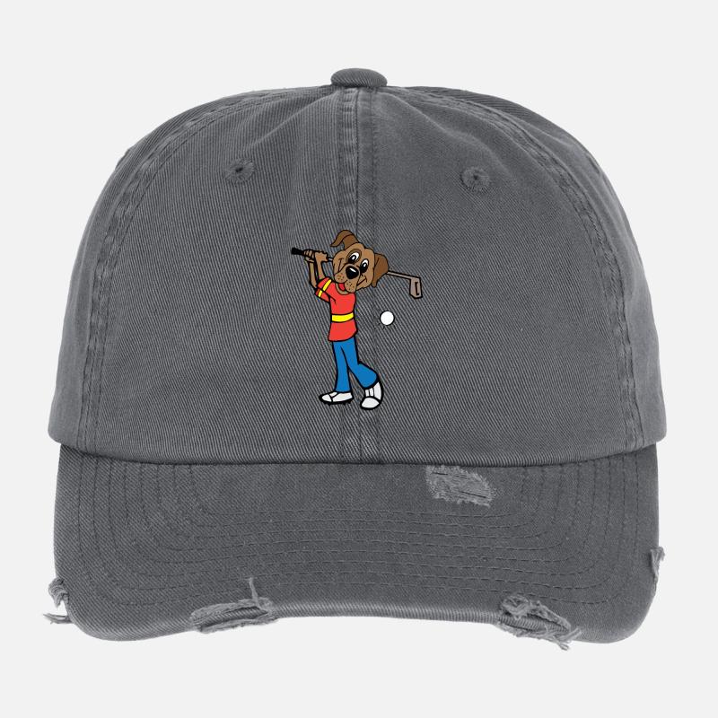 Dog is playing golf Flexfit Vintage Destroyed Cap