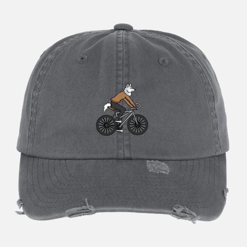 Wolf is riding a bicycle gift Flexfit Vintage Destroyed Cap