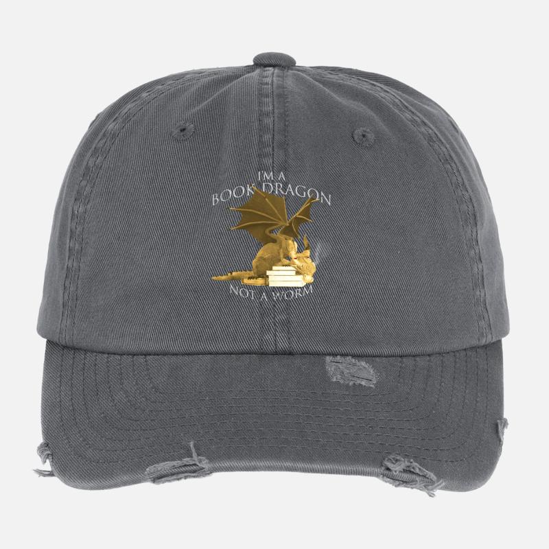 I'm A Book Dragon Not A Worm Bücherwurm Drachen Flexfit Vintage Destroyed Cap