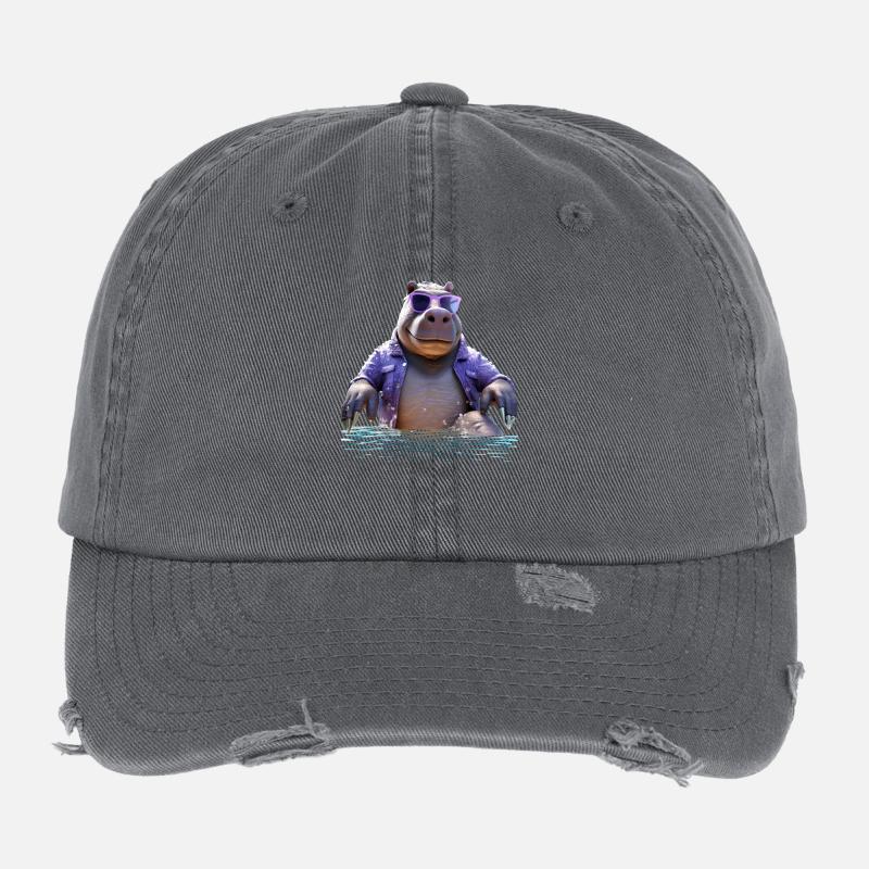Nilpferd Flusspferd Papa Hippopotamus Cooles Hippo Flexfit Vintage Destroyed Cap