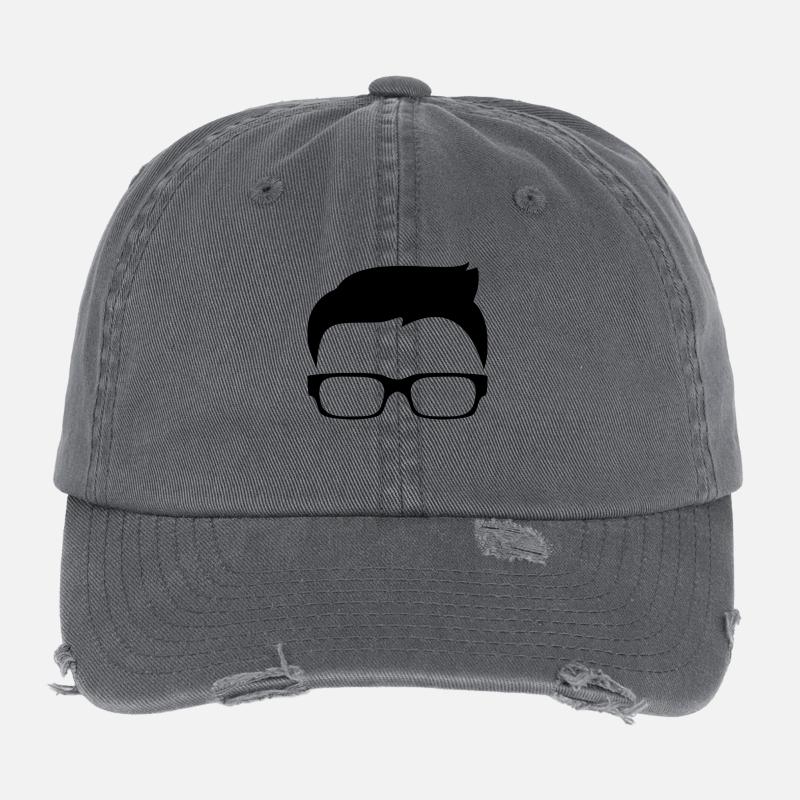 Nerd Frisur Brille Geschenk Flexfit Vintage Destroyed Cap
