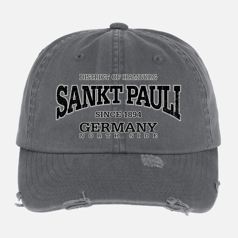 Sankt Pauli (à l'ancienne noir) - Casquette vintage effet usé Flexfit - charbon