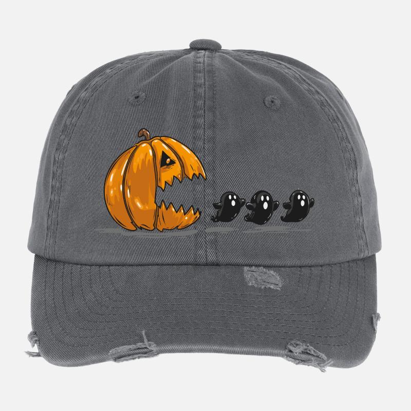 Pumpkin Stalks Halloween Ghosts Flexfit Vintage Destroyed Cap