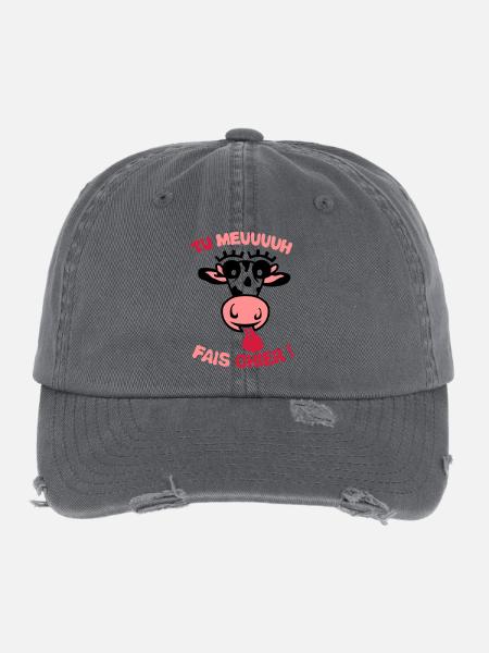 tu meuh fais chier vache expression - Casquette vintage effet usé Flexfit - charbon - Devant