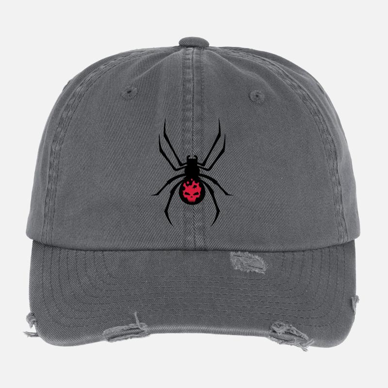 A black spider with red skull Flexfit Vintage Destroyed Cap