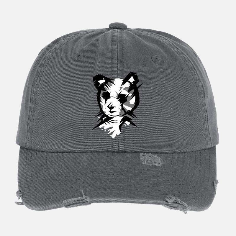Tête d’ours panda dans le style cubiste Casquette vintage effet usé Flexfit