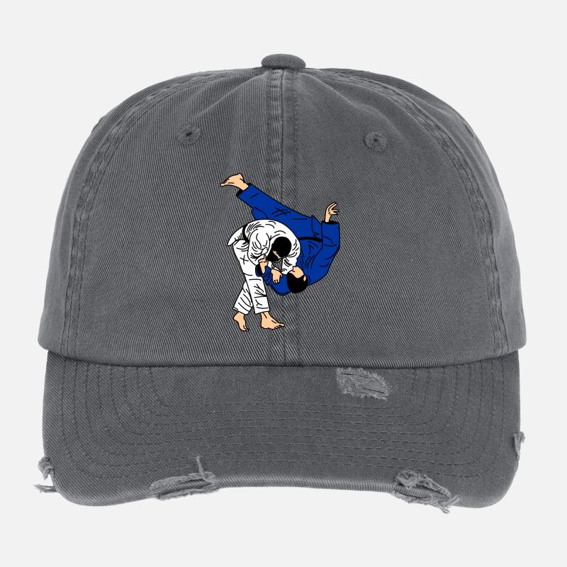 Judo throw in competition blue white suit or kimono Flexfit Vintage Destroyed Cap