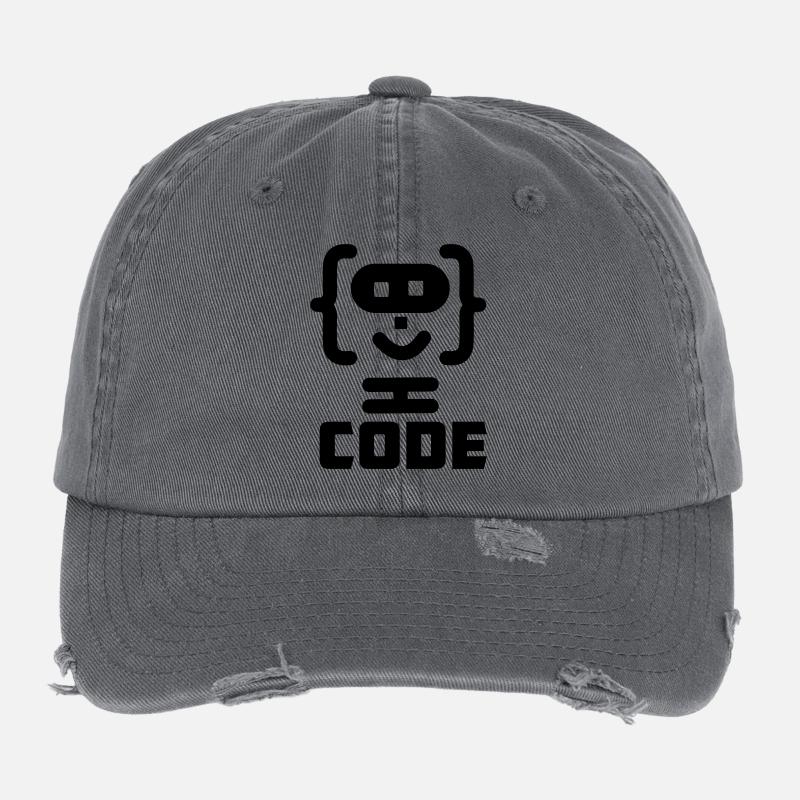 Hacker-Programmierer-Code-Logo mit Text CODE Flexfit Vintage Destroyed Cap