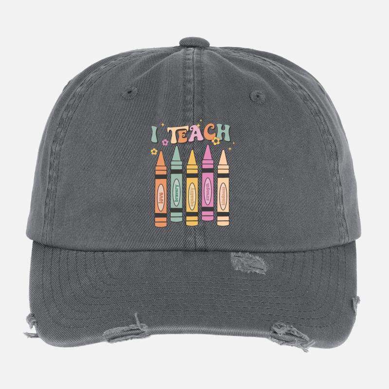 I Teach Love, Bravery, Equality, Strength and Kind Flexfit Vintage Destroyed Cap