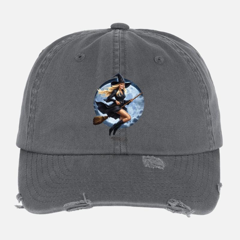 Witch on broom Flexfit Vintage Destroyed Cap