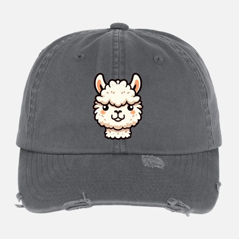 Alpaka Lama Kopf Comic Cartoon Flexfit Vintage Destroyed Cap