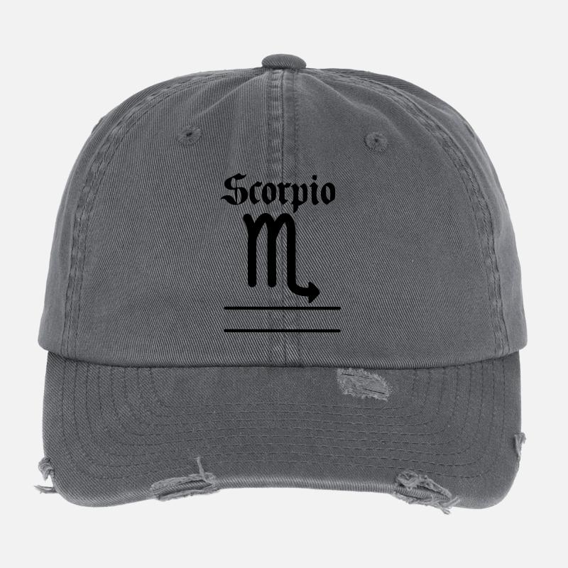 Scorpio zodiac sign text banner Flexfit Vintage Destroyed Cap