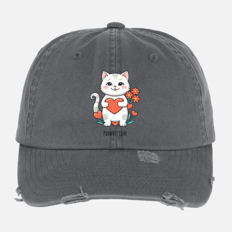 Kuschelige Katzenliebe Herz - Flexfit Vintage Destroyed Cap - Dunkelgrau
