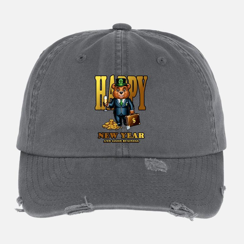 Neujahr Glücks Bär Flexfit Vintage Destroyed Cap